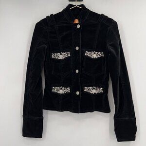 Twill Twenty Two Black Velvet Bling Military Jacket with Rhinestones P